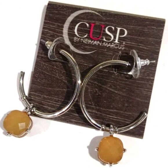 Neiman Marcus Silver Hoop Earrings w/ Amber-Tone Charms - Fashion Jewelry, CUSP - Picture 3 of 9